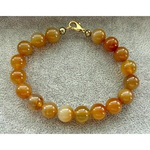 Natural Carnelian Beaded Bracelet With Gold-Tone Clasp - 7 Inch Stretch